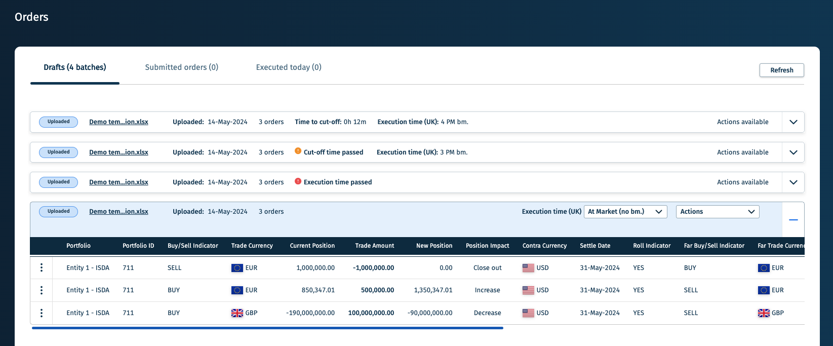 Selecting an FX execution time through our Multi-bank Marketplace